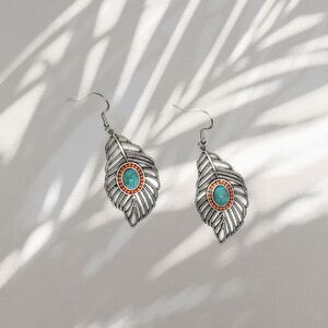 Boho Feather Turquoise Stone Dangle Statement Earrings Drop Cutout Chandelier